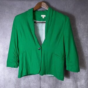 Jules & Leopold Green Linen Blend Ruched Sleeve Polka Dot Lined Blazer Size L